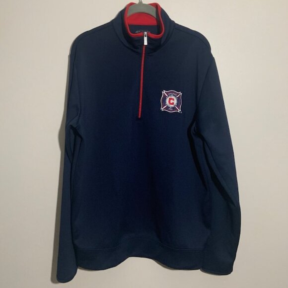 Chicago Fire Department Navy Blue Men's 1/4 Zip Pullover Sweatshirt - Size M - Picture 1 of 4